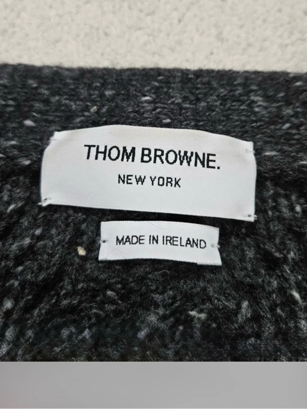 Thom Browne Diagonal Charcoal Cable-Knit Button Cardigan